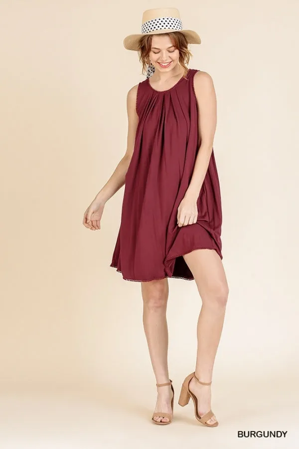 Sleeveless Basic Round Neck Shift Crochet Trim Dress