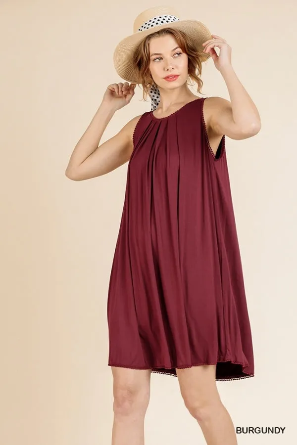 Sleeveless Basic Round Neck Shift Crochet Trim Dress