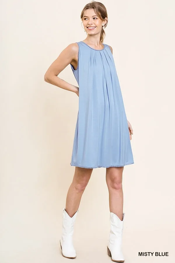 Sleeveless Basic Round Neck Shift Crochet Trim Dress