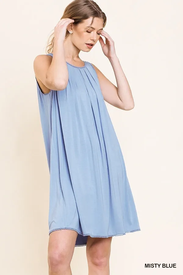 Sleeveless Basic Round Neck Shift Crochet Trim Dress