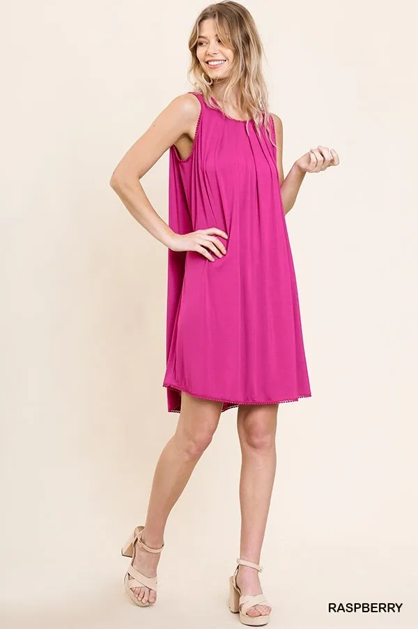 Sleeveless Basic Round Neck Shift Crochet Trim Dress