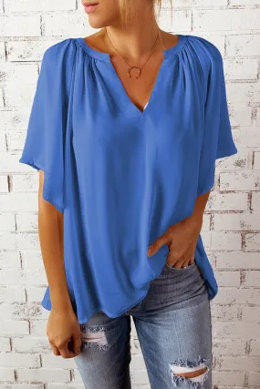 Solid Color Summer Loose-fitting V-neck Casual Women's T-shirt Chiffon Top