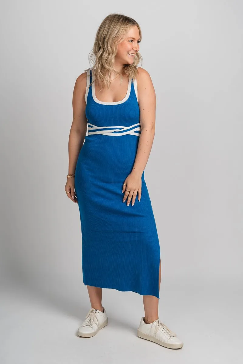 Square neck midi dress blue