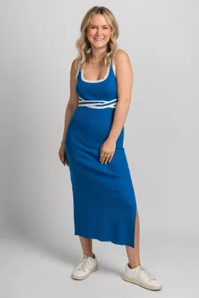 Square neck midi dress blue