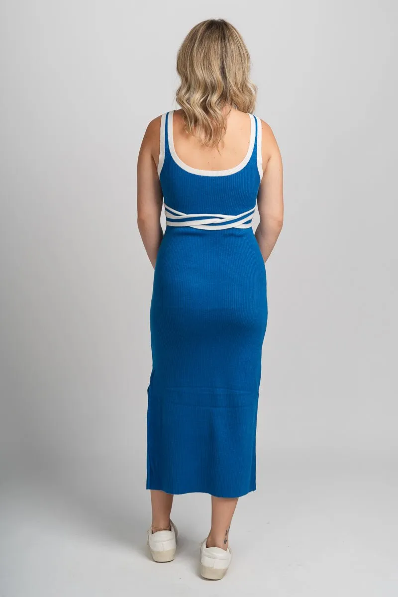 Square neck midi dress blue