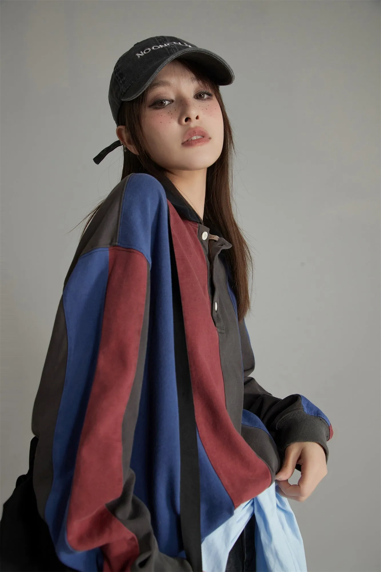 Stripe Polo Collar Loose Fit T-Shirt