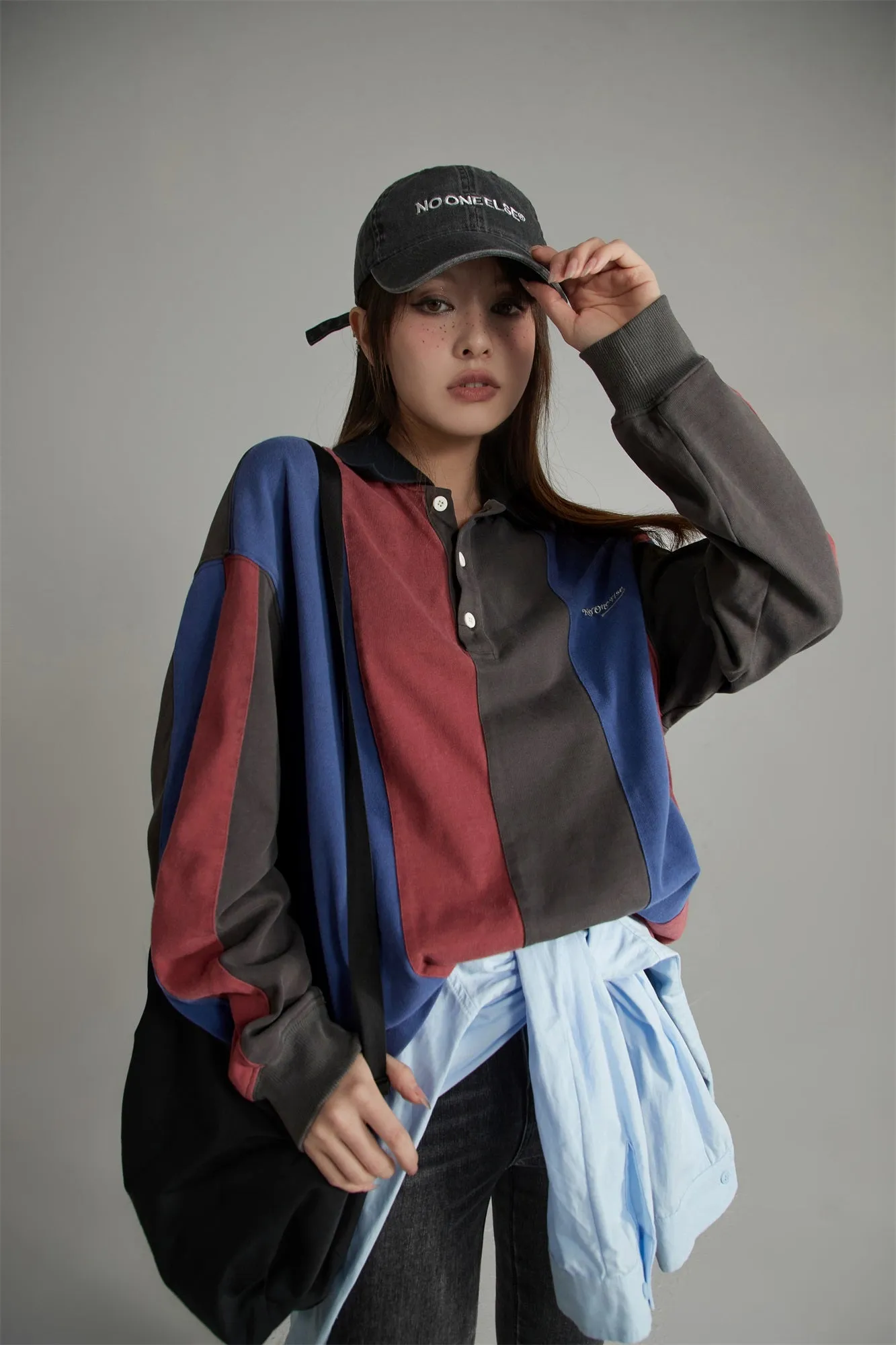 Stripe Polo Collar Loose Fit T-Shirt