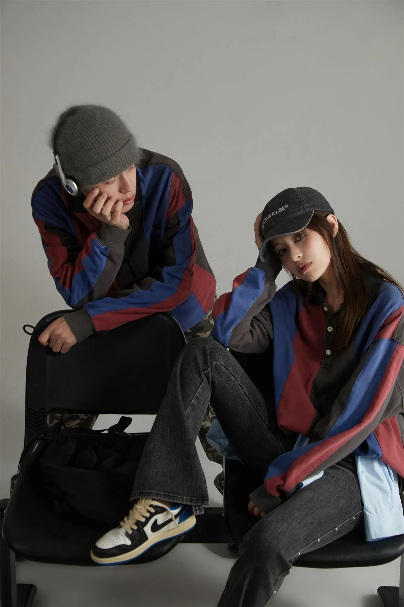 Stripe Polo Collar Loose Fit T-Shirt