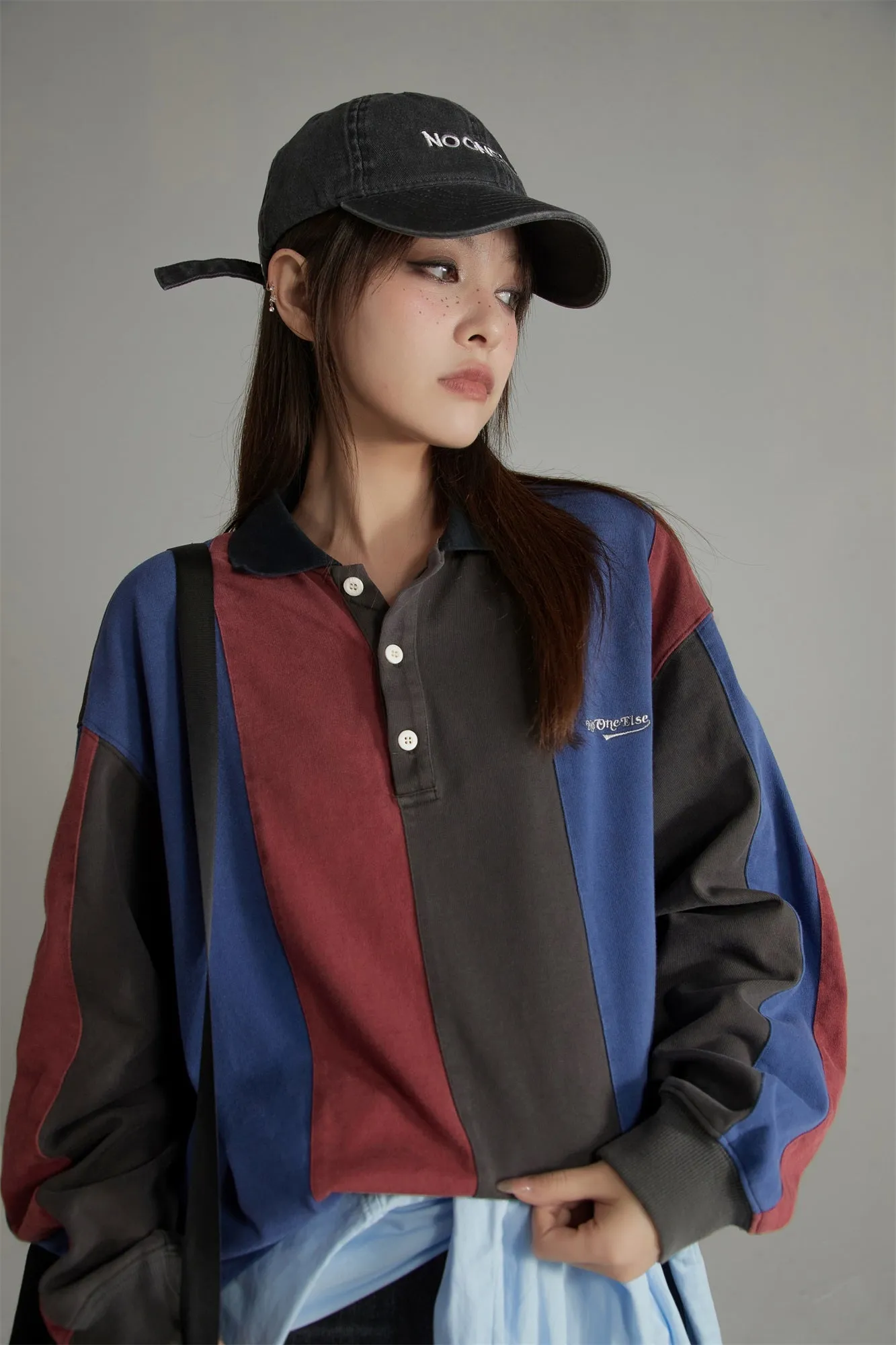 Stripe Polo Collar Loose Fit T-Shirt