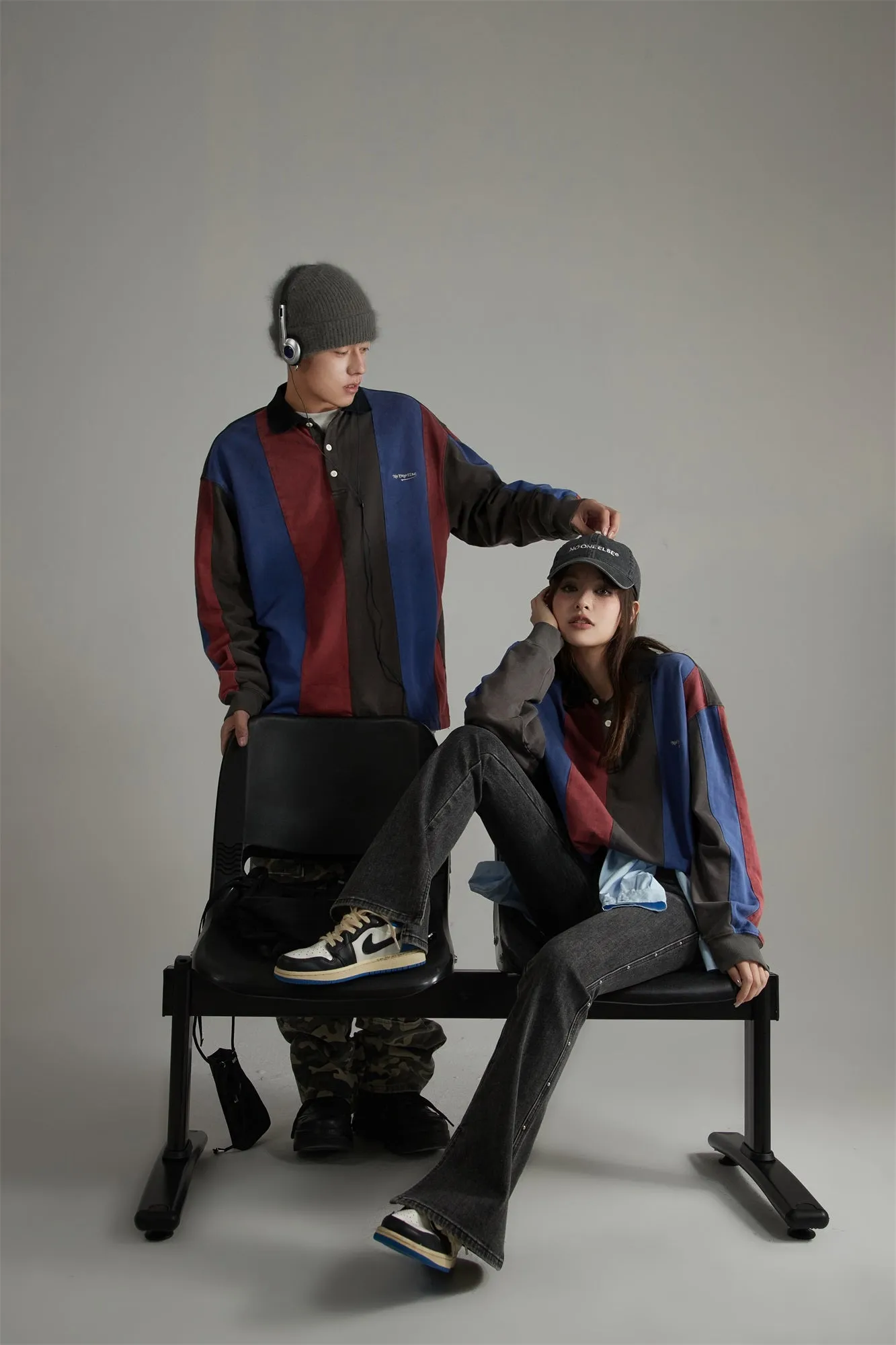 Stripe Polo Collar Loose Fit T-Shirt