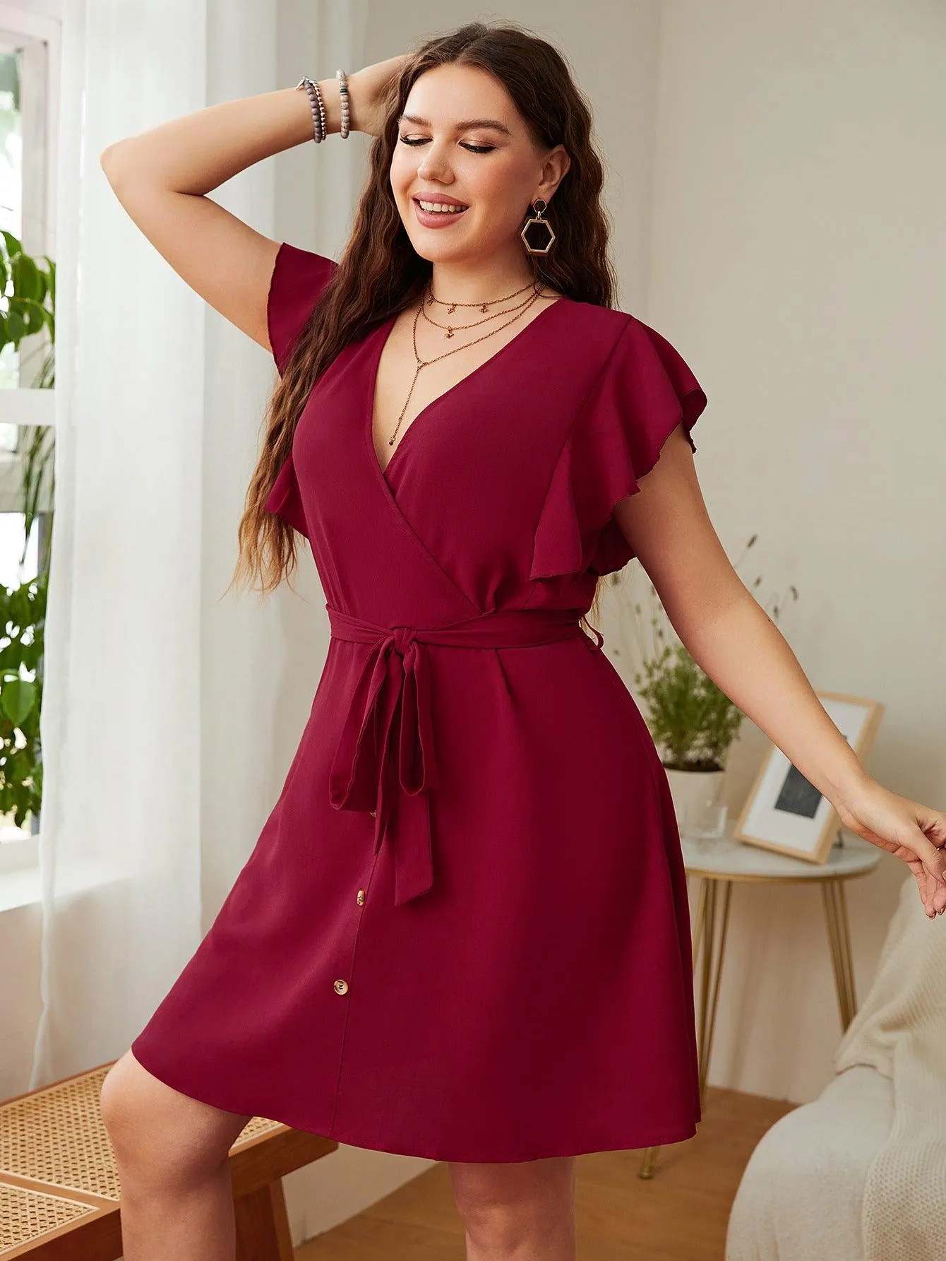 Summer Plus Size Ladies Deep V Party Dresses