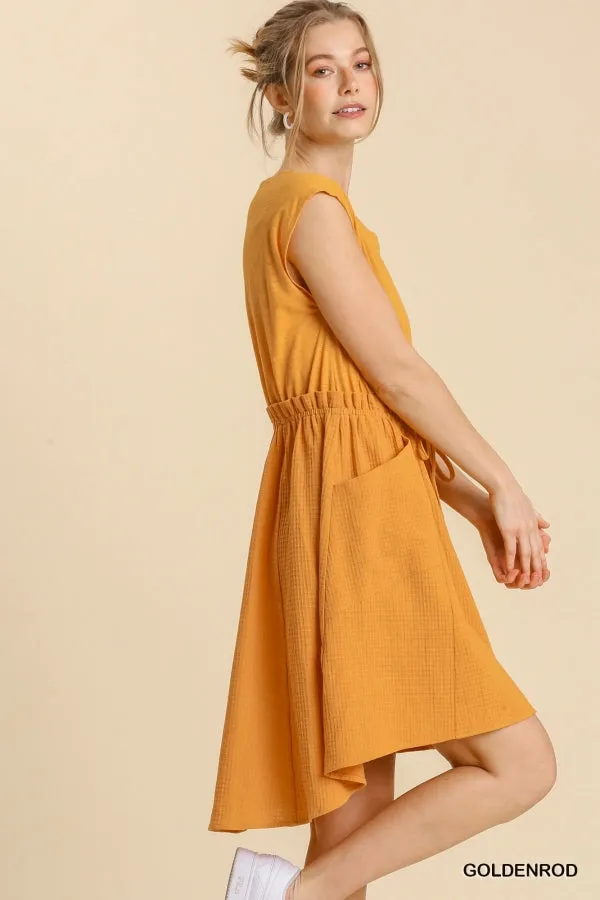 Twofer High Low Midi Waist Tie Pockets Dress