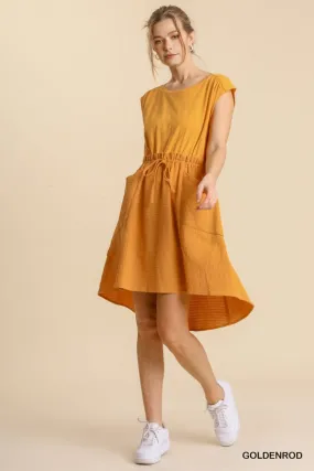 Twofer High Low Midi Waist Tie Pockets Dress