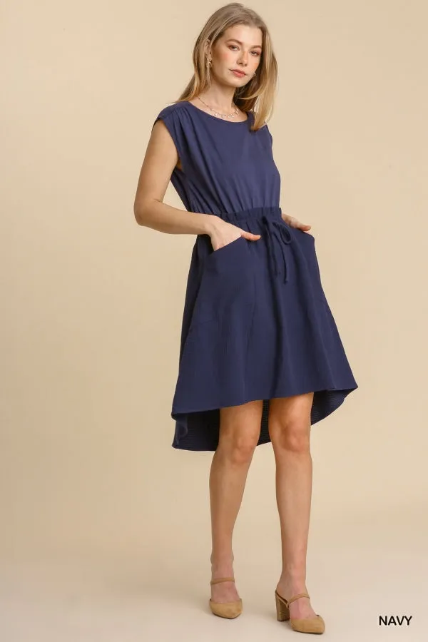 Twofer High Low Midi Waist Tie Pockets Dress