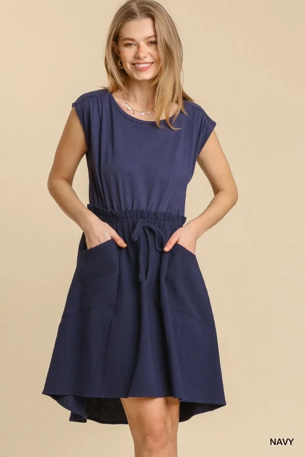 Twofer High Low Midi Waist Tie Pockets Dress