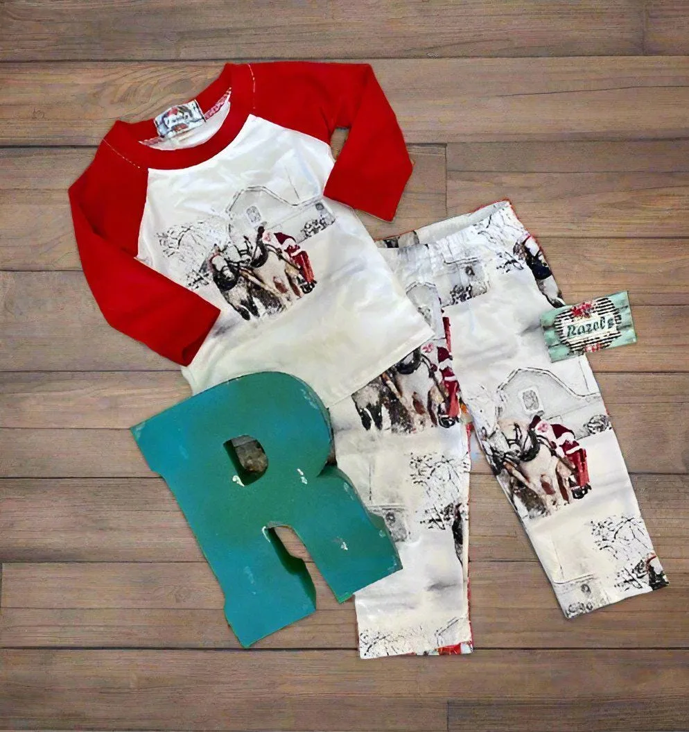 White Christmas Pajamas, Christmas Horse Drawn Sleigh Ride Family Pajamas