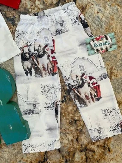 White Christmas Pajamas, Christmas Horse Drawn Sleigh Ride Family Pajamas
