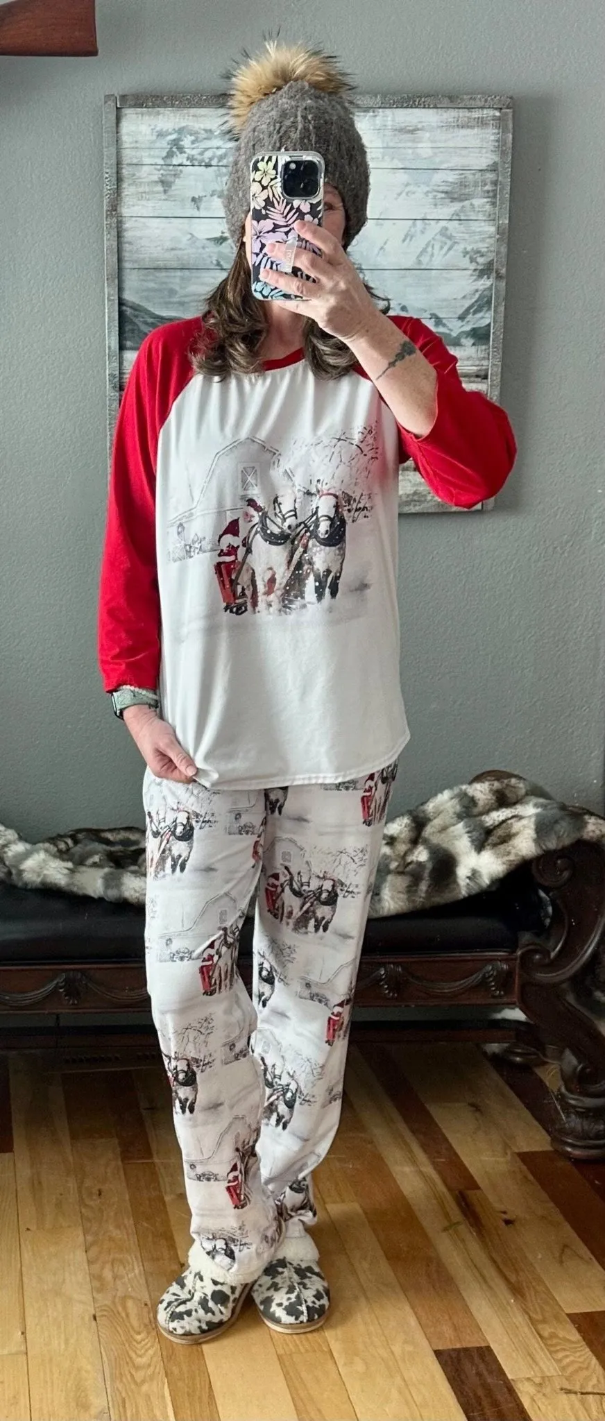 White Christmas Pajamas, Christmas Horse Drawn Sleigh Ride Family Pajamas