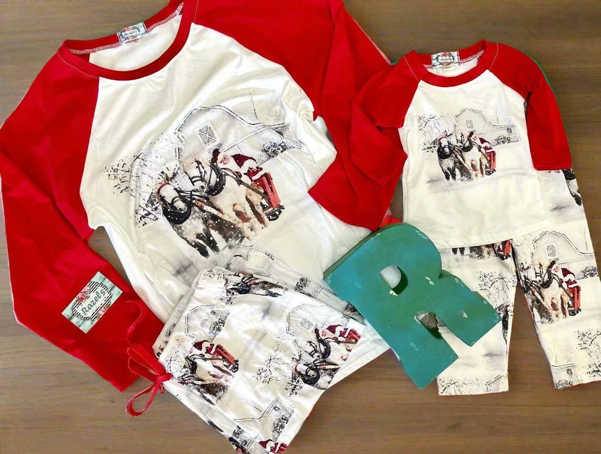 White Christmas Pajamas, Christmas Horse Drawn Sleigh Ride Family Pajamas