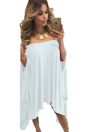 White Strapless Asymmetric Drape Club Dress